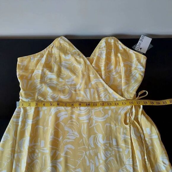 Nine West Faux Wrap Midi Dress Sz XL New Yellow Tropical - Picture 5 of 10